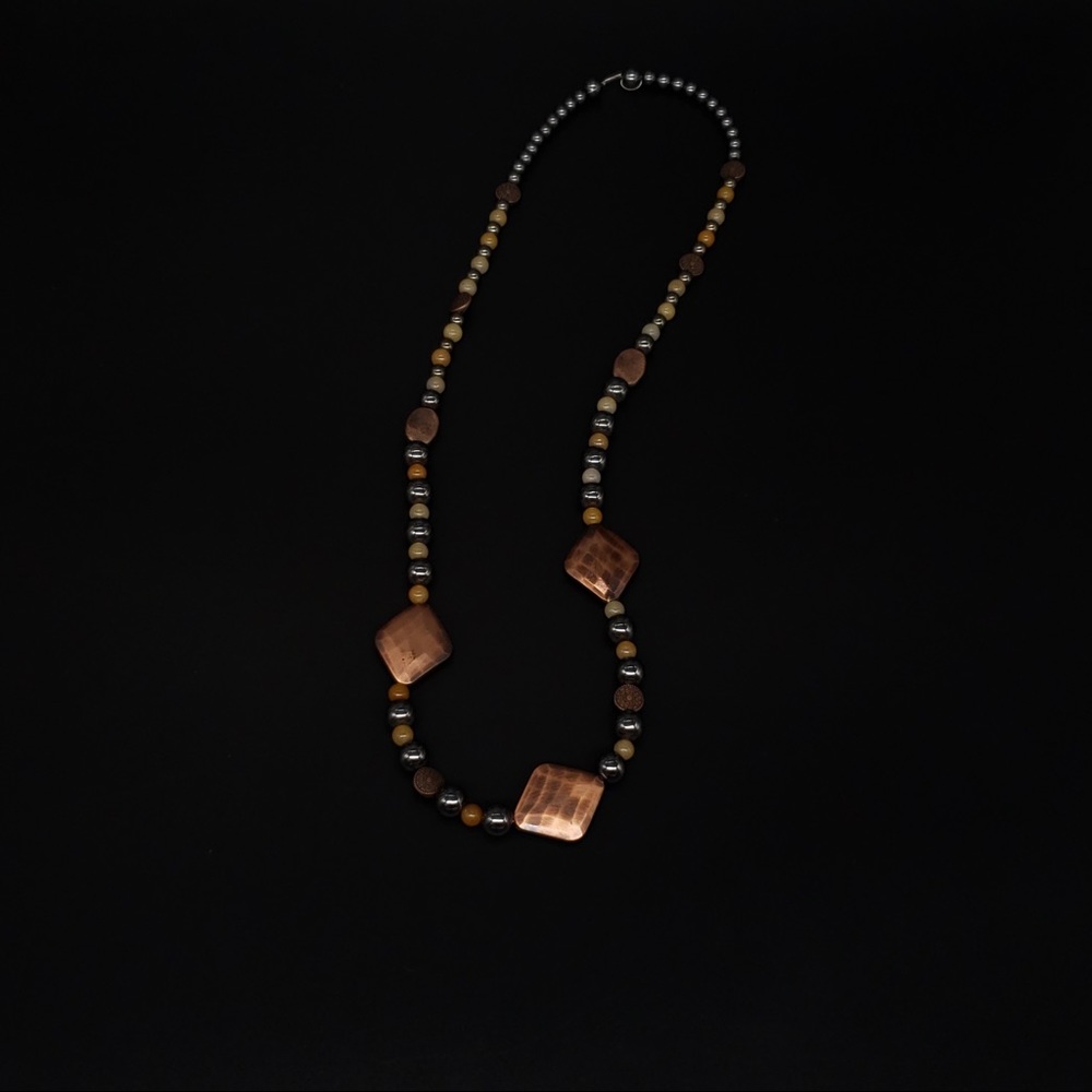 Copper, Hematite & Yellow Quartzite Bead Necklace - Picture 7 of 12